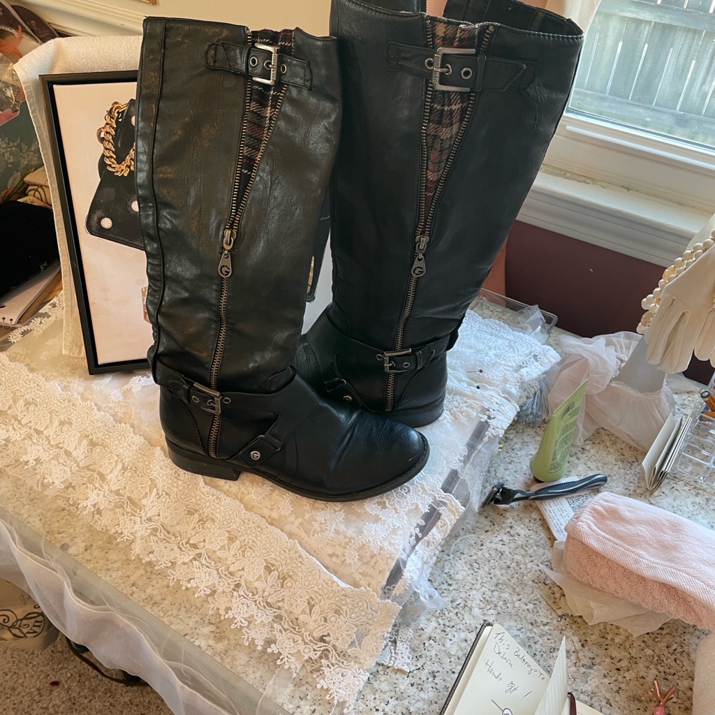 G By Guess Black Leather Women’s Moto Style Boots